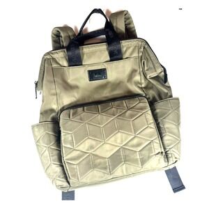 Steve Madden Large Diaper Bag Backpack Pockets Quilted Green Black Neutral